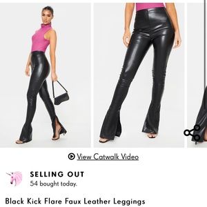Black Kick Flare Faux Leather Leggings (US 8)